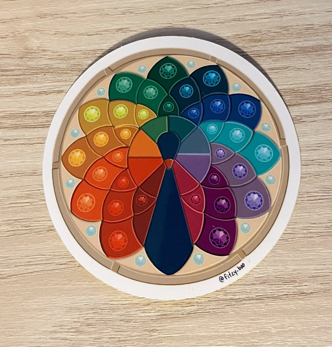 Rainbow Gem Peacock Vinyl Sticker